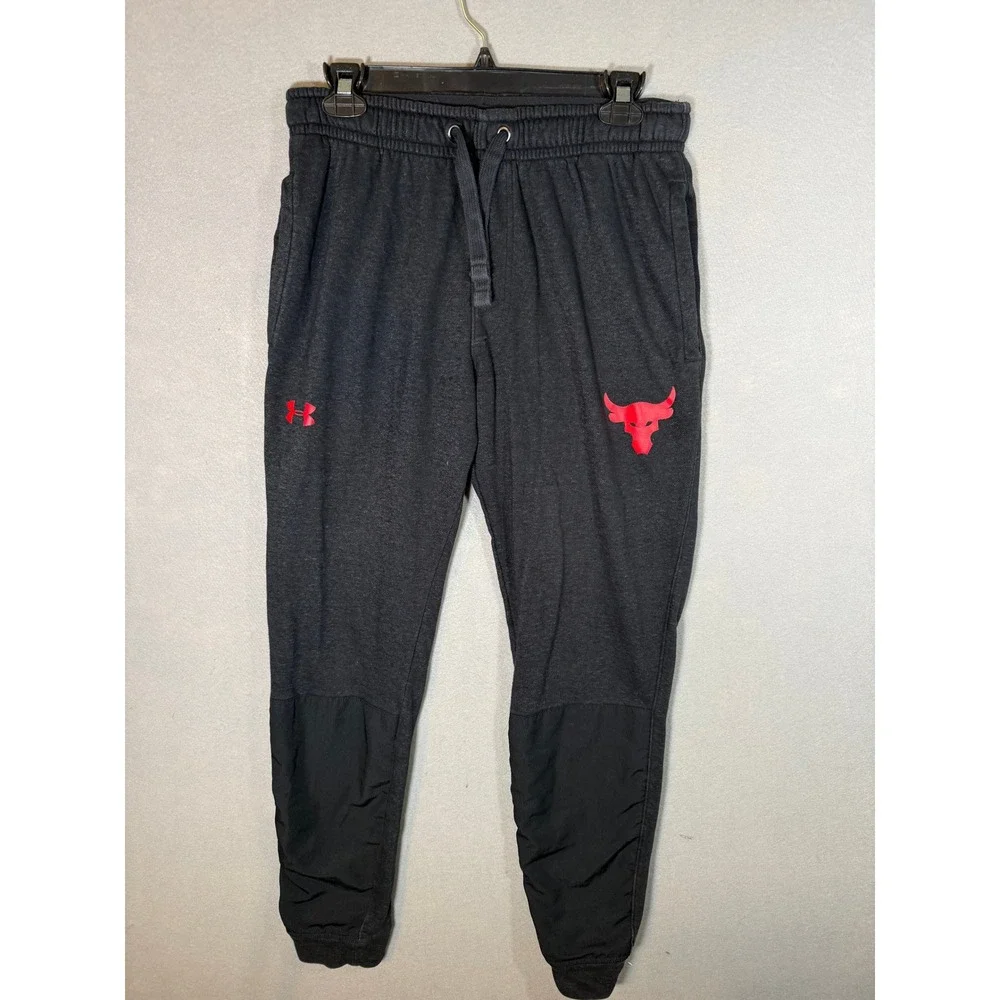 Under Armour Project Rock Mens Terry Joggers Black Brahma Bull 1355634 Size M